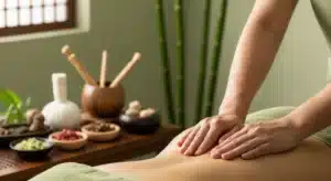 Séance de massage chinois Tui Na dans un spa traditionnel avec éléments de médecine chinoise