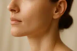```json { "altText": "Gros plan sur le menton d'une femme illustrant la zone où apparaissent les boutons liés aux hormones", "caption": "La zone du menton révèle souvent des déséquilibres hormonaux à travers l'apparition de boutons spécifiques.", "description": "Gros plan professionnel sur le menton et la mâchoire inférieure d'une femme, illustrant la zone cutanée où la signification d'un bouton sur le menton peut révéler des déséquilibres hormonaux. Cette image en éclairage naturel met en évidence la texture de la peau dans cette zone particulièrement sensible aux fluctuations hormonales et aux problèmes de santé sous-jacents." } ```