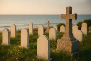 ```json { "altText": "Cimetière paisible en bord de mer à La Guérinière en Vendée avec pierres tombales et vue océan", "caption": "Cimetière côtier de La Guérinière en Vendée, lieu de recueillement face à l'océan pour les familles endeuillées.", "description": "Cimetière serein situé à La Guérinière en Vendée, illustrant les lieux de repos et de recueillement disponibles pour les familles touchées par un décès La Guérinière. Cette vue paisible du cimetière côtier avec ses pierres tombales blanches et sa vue sur l'océan représente la dignité et la sérénité des espaces funéraires vendéens où se déroulent les obsèques et cérémonies d'hommage." } ```