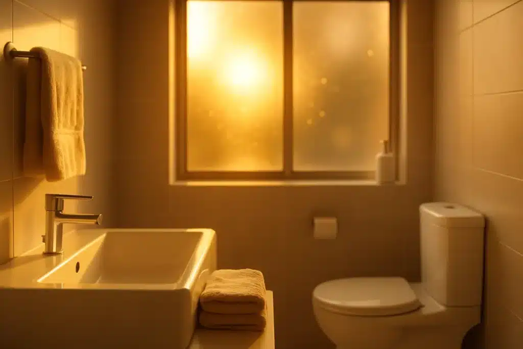```json { "altText": "Salle de bain moderne minimaliste baignée de lumière dorée illustrant le contexte golden shower def", "caption": "Environnement de salle de bain serein et hygiénique pour contextualiser les pratiques intimes abordées dans l'article.", "description": "Intérieur de salle de bain contemporain aux tons ambrés et dorés, créant une atmosphère éducative pour accompagner l'article sur la golden shower def. Cette image professionnelle illustre l'importance de l'hygiène et de l'environnement approprié lors de pratiques intimes spécifiques, tout en maintenant une approche visuelle sobre et informative." } ```