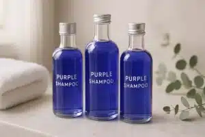 ```json { "altText": "Flacons de shampoing bleu disposés sur un comptoir en marbre blanc dans une salle de bain élégante", "caption": "Sélection de shampoings bleus professionnels pour neutraliser les reflets jaunes et entretenir les cheveux blonds ou gris.", "description": "Cette mise en scène professionnelle présente différents flacons de shampoing bleu sur un comptoir en marbre, illustrant les options disponibles pour neutraliser les reflets indésirables. Le shampoing bleu, également appelé shampoing violet, est un soin capillaire essentiel pour maintenir l'éclat des cheveux blonds, décolorés ou gris en éliminant les tons jaunes ou cuivrés." } ```