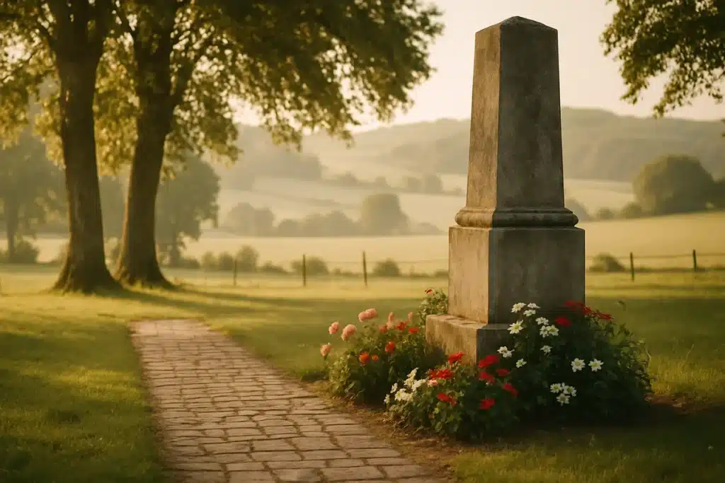 ```json { "altText": "Mémorial paisible dans la campagne sarthoise avec allée fleurie et chênes centenaires - deces sarthe", "caption": "Un lieu de recueillement serein dans la Sarthe, symbolisant le respect et la mémoire des défunts de la région.", "description": "Paysage commémoratif dans la campagne de la Sarthe illustrant l'atmosphère respectueuse des lieux de mémoire. Cette image accompagne les informations sur les avis de décès sarthe et les démarches d'obsèques dans le département. Le cadre naturel et apaisant reflète l'importance du recueillement lors de la consultation des avis mortuaires récents." } ```